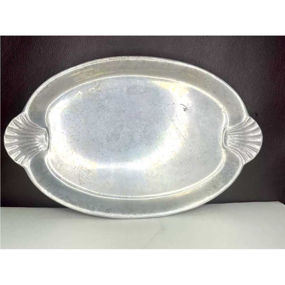 Wilton Armetale Large Pewter Platter Scallop Handles MCM Serving tray vintage